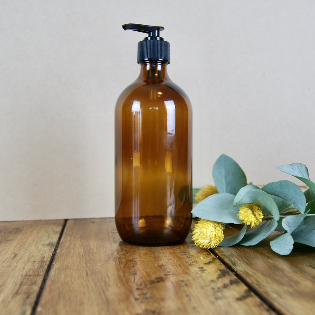 500ml amber glass bottle with pump dispenser – Aroma Bottles